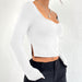 Color-White-Autumn Winter Women Clothing Trend Slim Fit Slit Sexy Heart Collar Long-Sleeved T shirt Top-Fancey Boutique