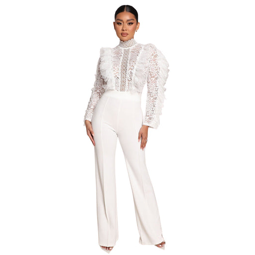 Color-White-Women Clothing Autumn Winter Lace Tassel Trousers See Through Sexy Jumpsuit-Fancey Boutique