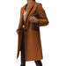 Color-Brown-Autumn Winter Solid Color Collared Mid Length Button Woolen Coat Outerwear Women-Fancey Boutique