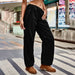 Color-Black-Street Loose Lace-up Drawstring Elastic Waist Overalls Ankle Tied Trousers Casual Pants Casual-Fancey Boutique