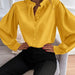 Color-Yellow-Women Shirt Autumn Elegant Solid Color Collared Long Sleeve Single Row Button Loose Women Top-Fancey Boutique