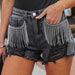 Color-Women Clothing Arrival Casual Chain Tassel Ripped Denim Shorts-Fancey Boutique