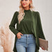 Color-Army Green-Fall Winter Women Clothing Casual Solid Color Half Collar Long Sleeve False Two Piece Shirt Women-Fancey Boutique