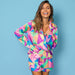 Color-Summer Women Artificial Silk Color Plaid Printed Set Collar Pajamas Women Homewear-Fancey Boutique