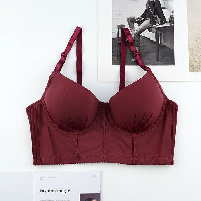 Color-Wine Red-bralette Underwear C Cup Push up Thin Bra with Steel Ring Bra Breast Holding Anti Exposure Tube Top-Fancey Boutique