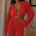 Color-Red-Autumn Solid Color Women Clothing V Neck Casual Sexy Suit Clothes-Fancey Boutique