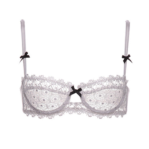 Color-White-Lace Cutout Embroidered Lace Bow Shoulder Sneaky Design Girl Bra-Fancey Boutique