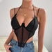 Color-Summer Sexy Mesh Boning Corset Splicing Sling Lace up Irregular Asymmetric with Personality Vest Top-Fancey Boutique