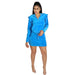 Color-Blue-Autumn Winter Zipper Hooded Velvet Ruffled Design Short Mid Length Dress Set-Fancey Boutique