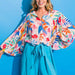 Color-Women Clothing Autumn Floral Print Lantern Long Sleeve V neck Loose Shirt-Fancey Boutique