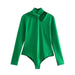 Color-Green-Clothing Spring Sexy Bow Tie Hollow Out Cutout out Expose Clavicle Long Sleeve Slim Bodysuit-Fancey Boutique