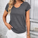 Color-Dark Grey-Summer Fast Casual T shirt Simple Irregular Asymmetric round Neck Short Sleeve Women Top-Fancey Boutique