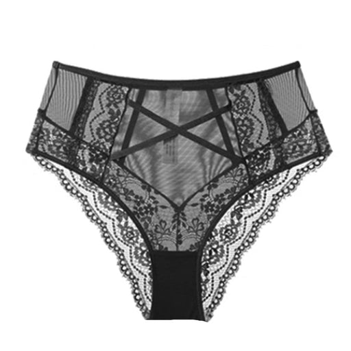 Color-Black-Seduction Sexy Mesh Panties Transparent High Waist Black Beige Underwear-Fancey Boutique