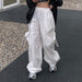 Color-White-Sexy Design Large Pocket Overalls Summer Thin Woven Pants Loose Solid Color Casual Pants-Fancey Boutique