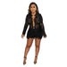 Color-Black-Women Wear Hollow Out Cutout Solid Color Shirt Long Sleeve Shorts Two Piece Set-Fancey Boutique