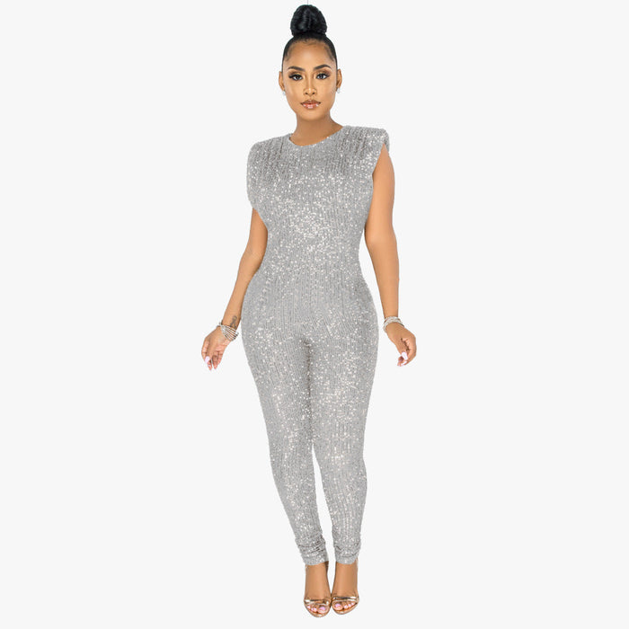 Color-Silver-Fashionable Sexy Sleeveless Jumpsuits for Women without Belt Women-Fancey Boutique