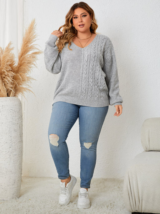 Color-Plus Size Loose Pullover V neck All Matching Women Top-Fancey Boutique