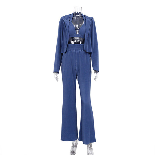 Color-Blue Suit-Spring Loose Women Pants Suit Elegant High Waist Long Sleeves Three Piece Set Hair-Fancey Boutique