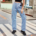 Color-Washed Semi Elastic Design Personality Denim Cargo Pants Casual Pants Women-Fancey Boutique