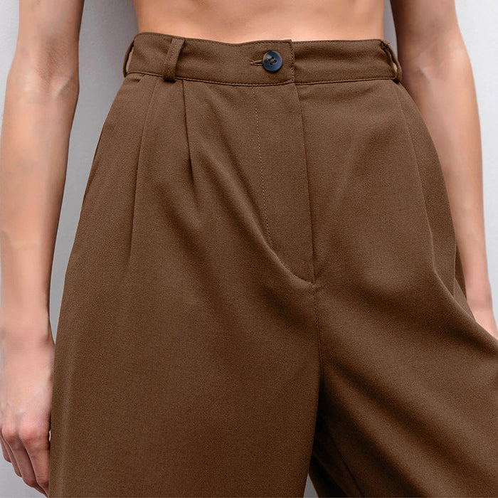 Color-Brown Casual Card High Waist Loose Slimming Trousers Summer Straight Pants-Fancey Boutique