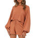 Color-Orange-Women Clothing Autumn Winter Lantern Sleeve Sweater Shorts Solid Color Homewear Suit-Fancey Boutique