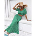 Color-Self Developed Popular Summer Green Puff Sleeve Square Collar Cropped Exposed Skirt Set-Fancey Boutique