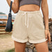 Color-Khaki-Tied Elastic Waist Casual Curling Denim Shorts Women-Fancey Boutique