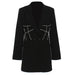 Color-Black-Autumn Winter Personalized Niche Heavy Industry Waist Rhinestone Mid Length Blazer Women-Fancey Boutique