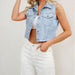 Color-Light Blue-Denim Jacket Street Hipster Beaded Frayed Hem Denim Jacket-Fancey Boutique