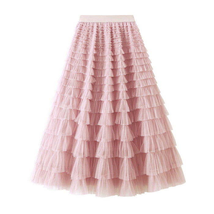 Color-Light Pink-Skirt Women Clothing Spring Autumn Ladies Figure Flattering Tiered Skirt-Fancey Boutique