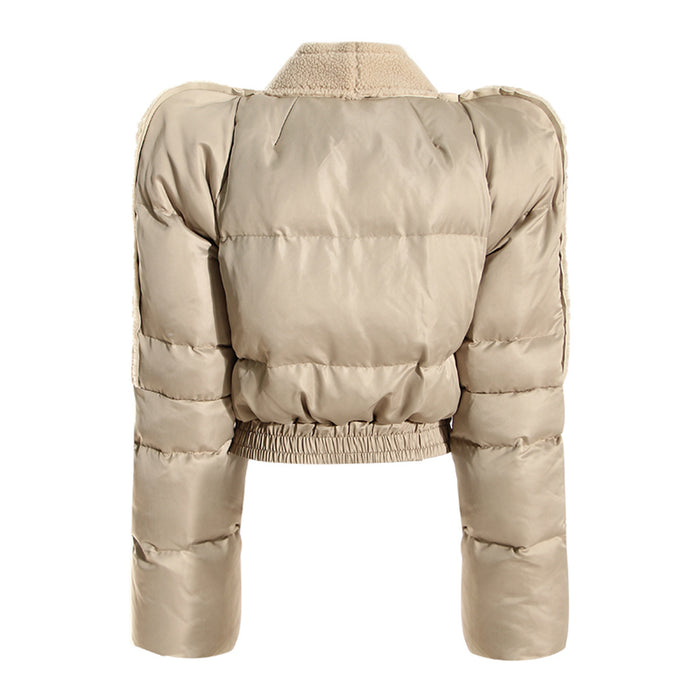 Color-Special Interest Design Baby Cotton Coat Tower Shoulder Zipper Plush Stitching Quilted Exaggerated Profile Flying Shoulder Cotton Jacket Thick Coat-Fancey Boutique