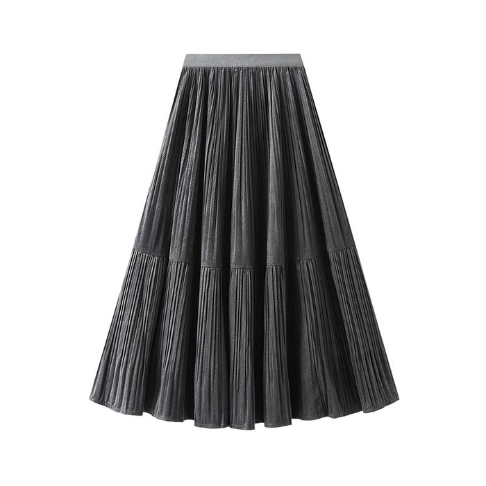 Color-Autumn Vintage Velvet Pleated Skirt Women Skirt Autumn Winter Gold Velvet Dress Maxi Dress-Fancey Boutique