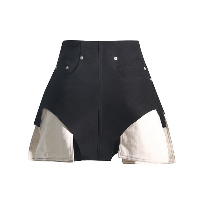 Color-Summer High Waist Black Sexy Shorts Slimming Contrast Color Casual Straight Shorts-Fancey Boutique