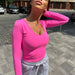 Color-Street Sexy U Collar Tight T shirt Women Autumn Winter Undershirt Short Long Sleeve Top Women-Fancey Boutique