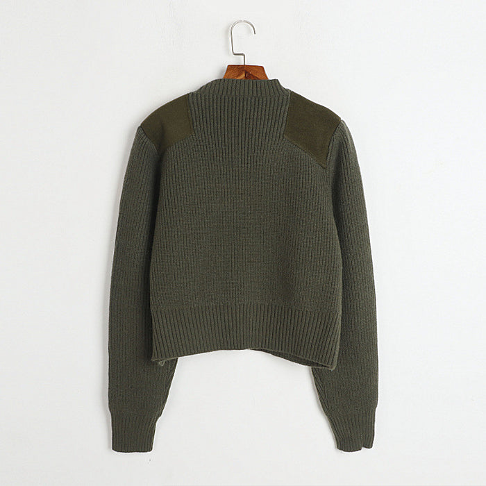 Color-Niche Design Stitching Thick Sweater Women Autumn Winter Japanese Horn Button V Neck Warm Jacket-Fancey Boutique