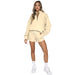 Color-Apricot-Autumn Winter Solid Color Stand Collar Zipper Pullover Long Sleeve Sweater Women Shorts Set-Fancey Boutique