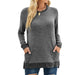 Color-Dark Grey-Women Clothing round Neck Multicolor Pocket Long Sleeve Pullover Top Loose-Fitting Casual T-shirt-Fancey Boutique