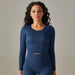 Color-Dark Blue-Seamless Solid Color Striped Tight Sexy Yoga Clothes Breathable Long Sleeves Top Sports Running Fitness Clothes-Fancey Boutique