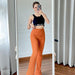Color-Brown-Autumn Sunken Stripe Solid Color High Waist Sheath Casual Women Clothing Bootcut Pants-Fancey Boutique