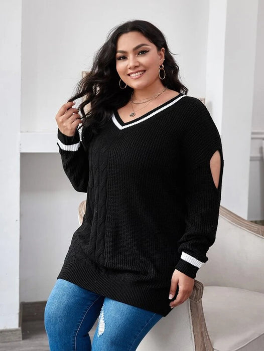 Color-Plus Size Autumn Winter Women Sweater Women Pullover Loose Fitting V Neck Casual Outdoor Knitwear Women-Fancey Boutique