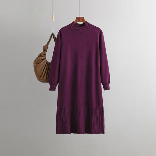 Color-Autumn Winter With Coat Mid Length Base Knitting Dress Loose Slimming Half Turtleneck Sweater Dress-Fancey Boutique