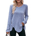 Color-Light Blue-Women round-Neck Sunken Stripe Brushed Solid Color Top Long Sleeve Button T-shirt-Fancey Boutique