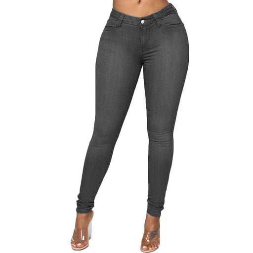Color-Gray-Spring Women Wear High Waist High Elasticity Slim Fitting Ankle Tied Pen Holder Women Jeans-Fancey Boutique