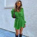 Color-Spring Summer Popular Fashionable Pleated Long Sleeved Shirt Belt Dress-Fancey Boutique