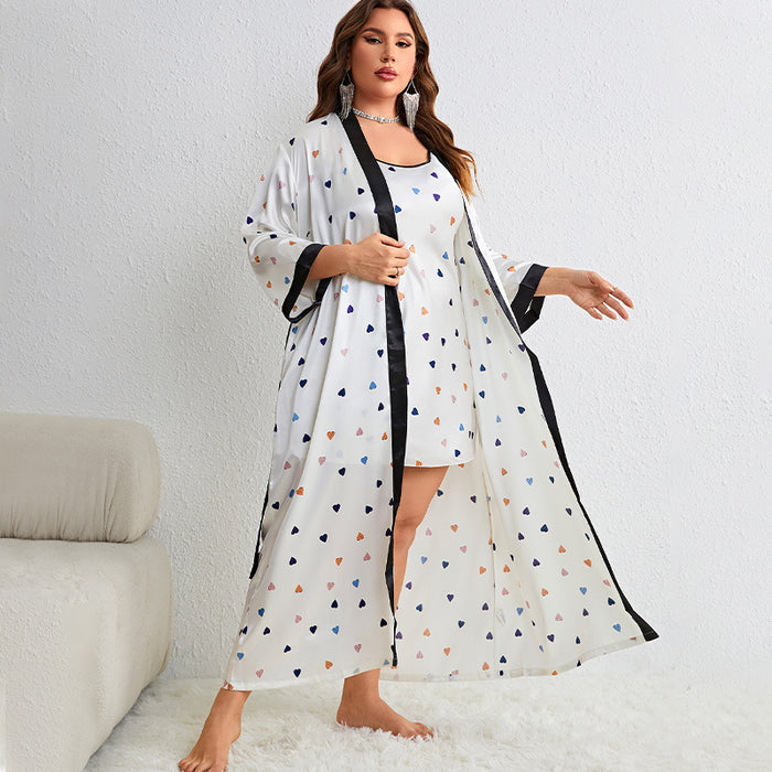 Color-Plus Size Cartoon Sling Nightgown Suit Women Casual Homewear Spring Autumn Lace up Nightgown-Fancey Boutique