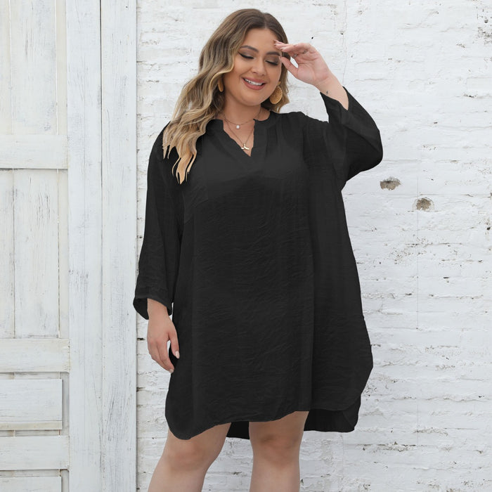 Color-Plus Size Women Shirt Clothes Beach Beach Cover Up Seaside Holiday Deep V Plunge Sexy Dress-Fancey Boutique