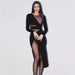 Color-Women Sexy Fishnet Rhinestone Bandage One Piece Dress Long Sleeve Elegant Cocktail Evening Dress-Fancey Boutique