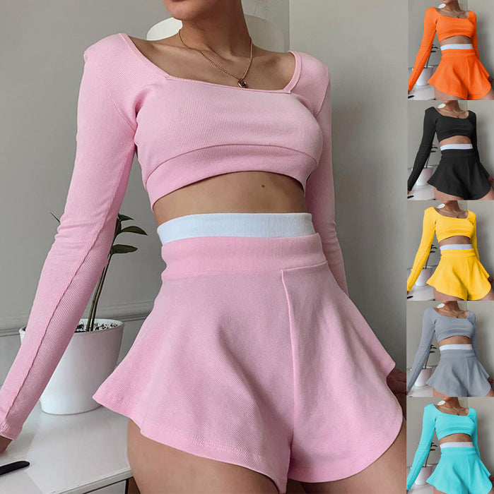 Color-Sports Women Clothing Contrast Color Fit Top Sexy Culottes Suit-Fancey Boutique