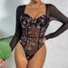 Color-Autumn Retro Mesh Floral Embroidery Steel Ring Waist Tight Perspective Long Sleeve Sexy Jumpsuit-Fancey Boutique