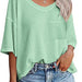 Color-Light Green-Summer Women Clothing V neck Pocket Waffle Casual Short-Sleeved T shirt-Fancey Boutique